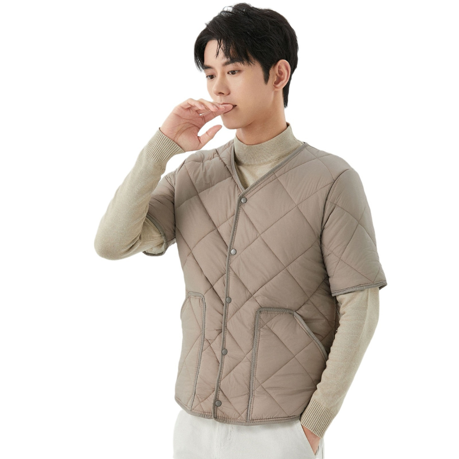 Short Sleeve Plus Velvet Thermal Home Wear Men's Cotton Jacket Top