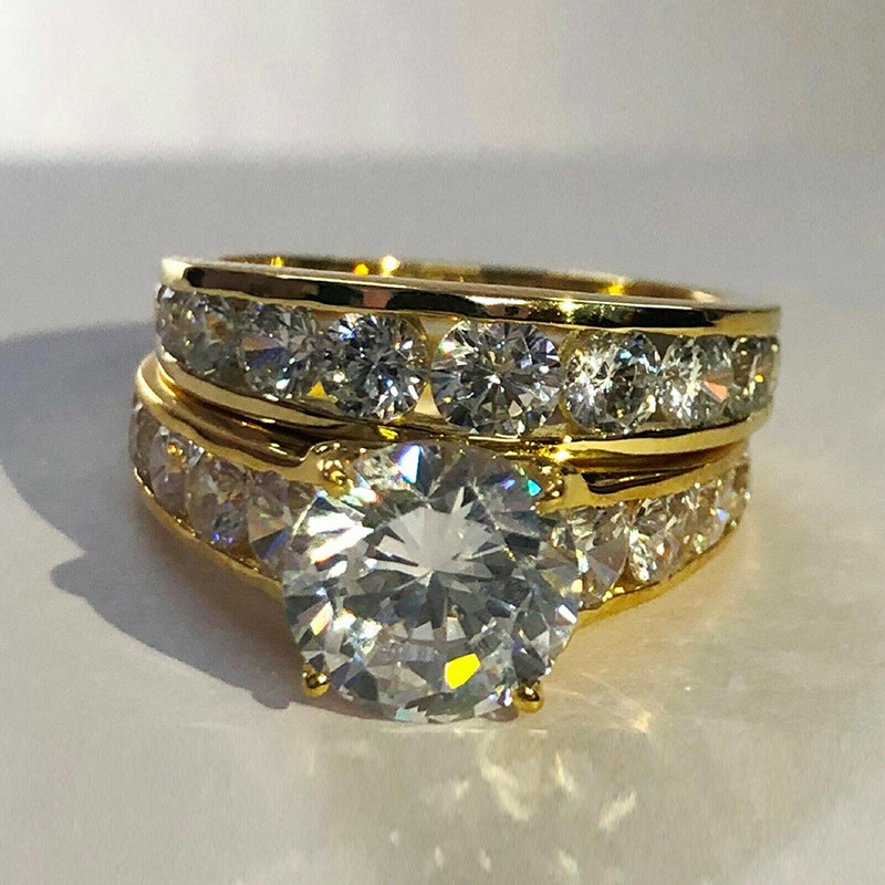Luxury Wedding Ring Gold Plated Full Rhinestone Zircon Couple Rings
