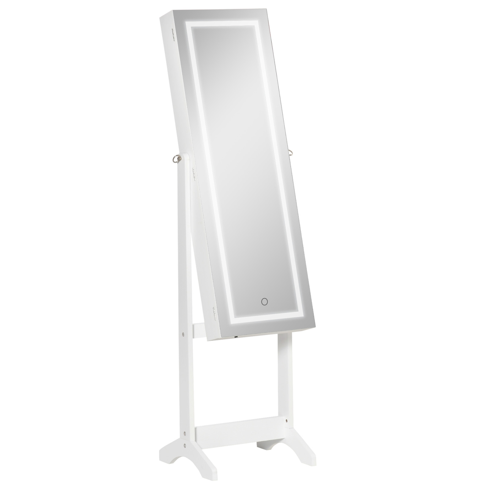 Jewellery Cabinet With LED Light, Lockable Jewellery Organiser With Full-Length Mirror For Bedroom Dressing Room, White