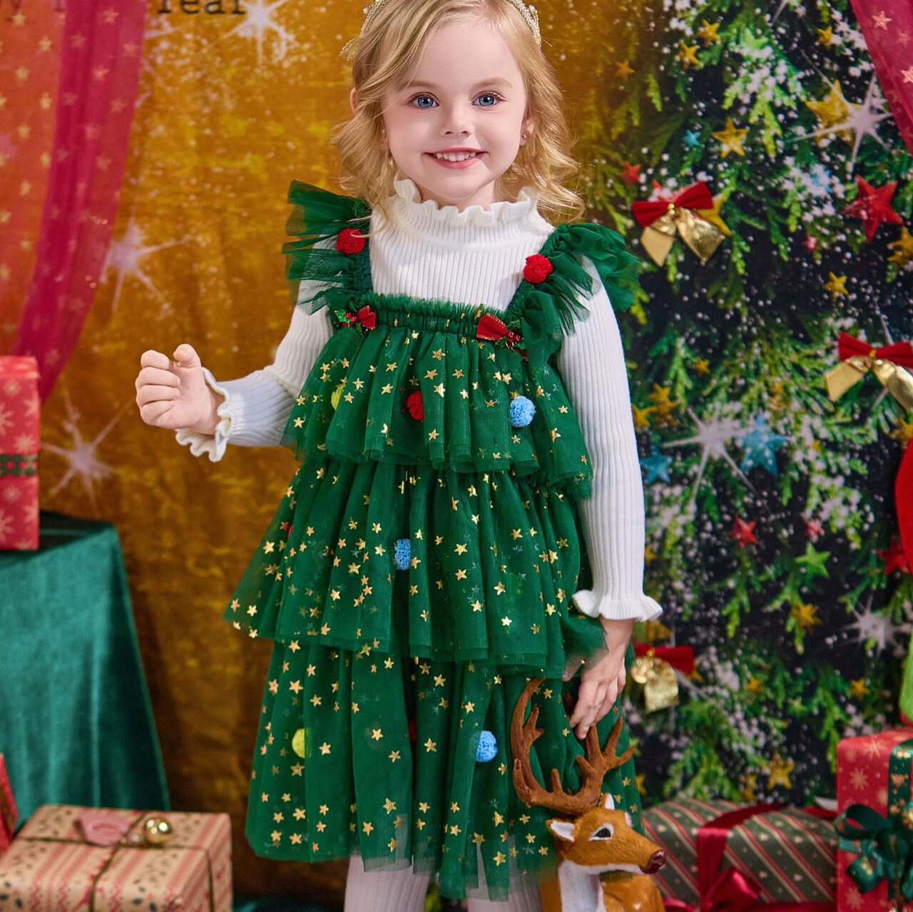 Clothing Girls' Christmas Tree Suspender Dress