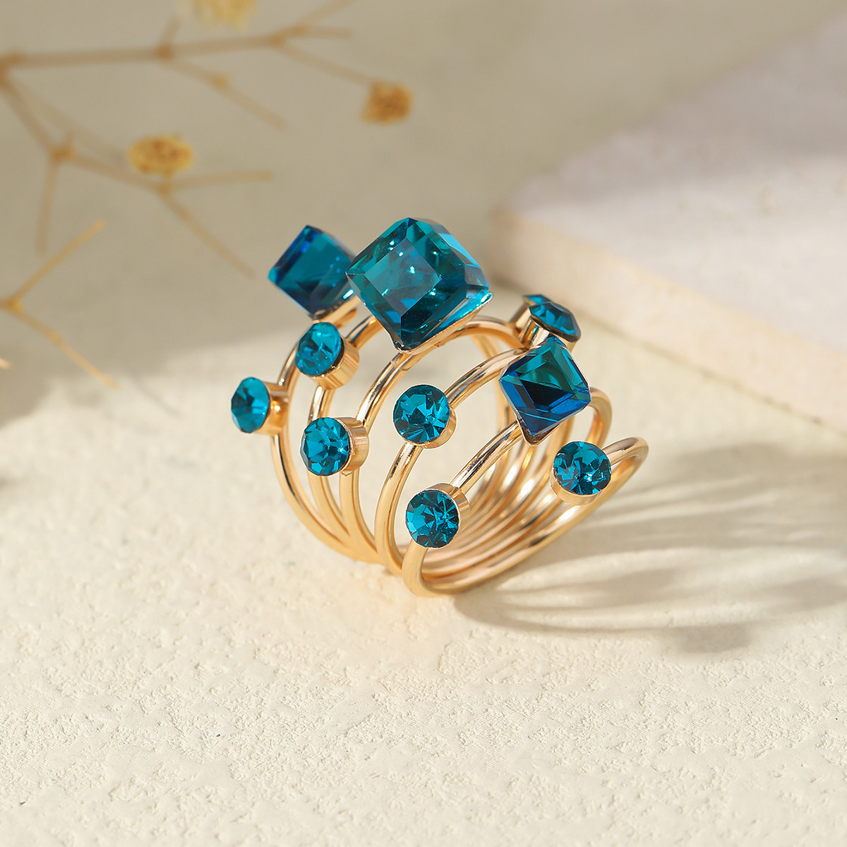 Boho Stackable Gemstone Rings Set For Women   Colorful Crystal Knuckle Rings Gold Tone Vintage Style, Perfect For Party Wedding, Daily Wear & Gift